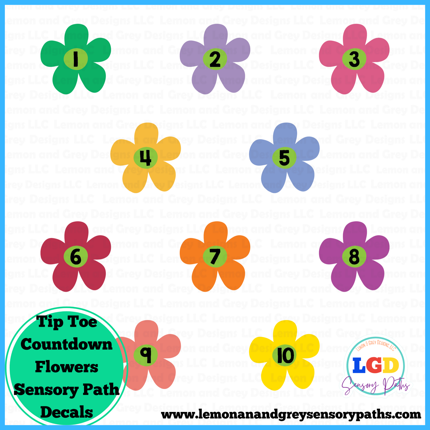 Lemon and Grey Sensory Paths | Tip Toe Countdown Flowers