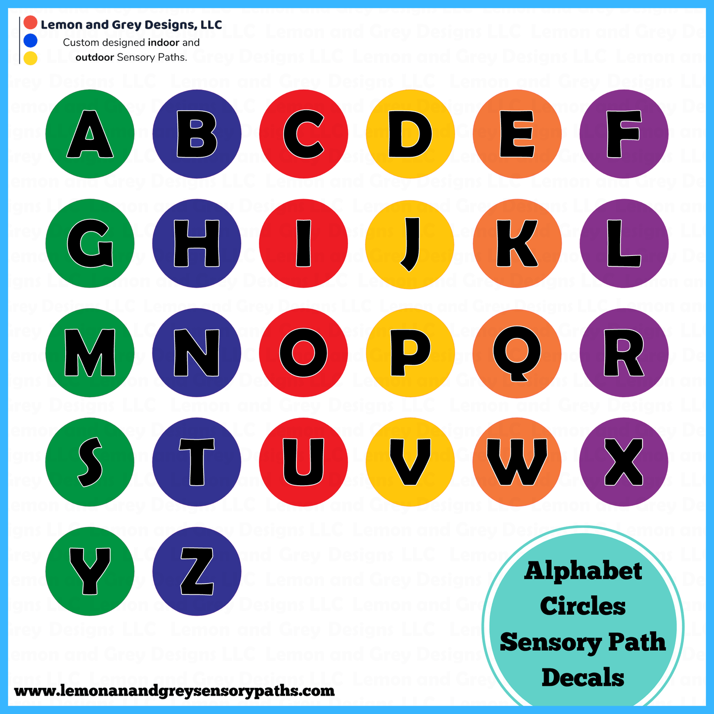 Alphabet Circles Sensory Path Decals - Lemon and Grey | Sensory Paths