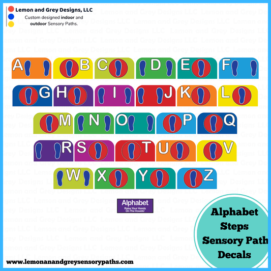 Alphabet Steps Sensory Path Decals - Lemon and Grey | Sensory Paths