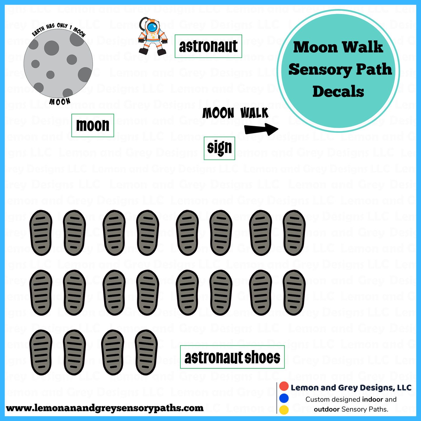 Moon Walk Sensory Path Decals - Lemon and Grey | Sensory Paths